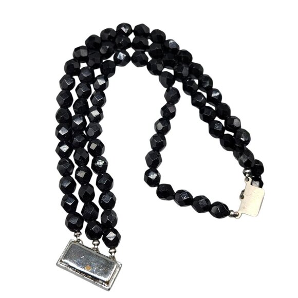 Fauceted Jet Bead Multistrand Bracelet Rhinestone Clasp Vintage 1930s Size 7.5 - Picture 8 of 11